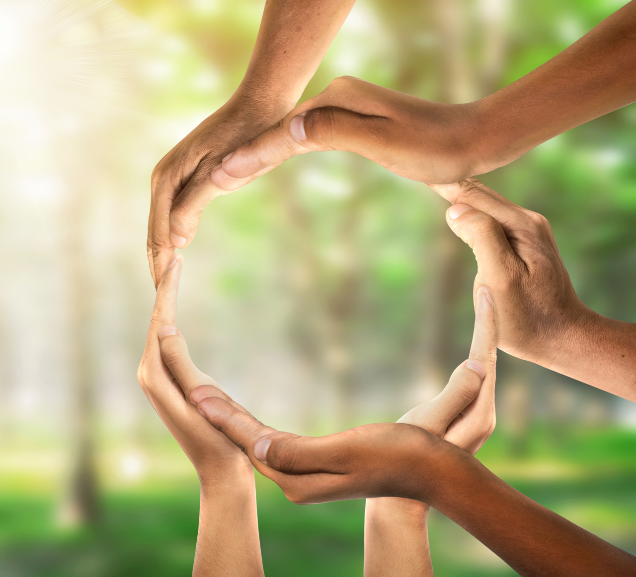 Hands in a circle, working together