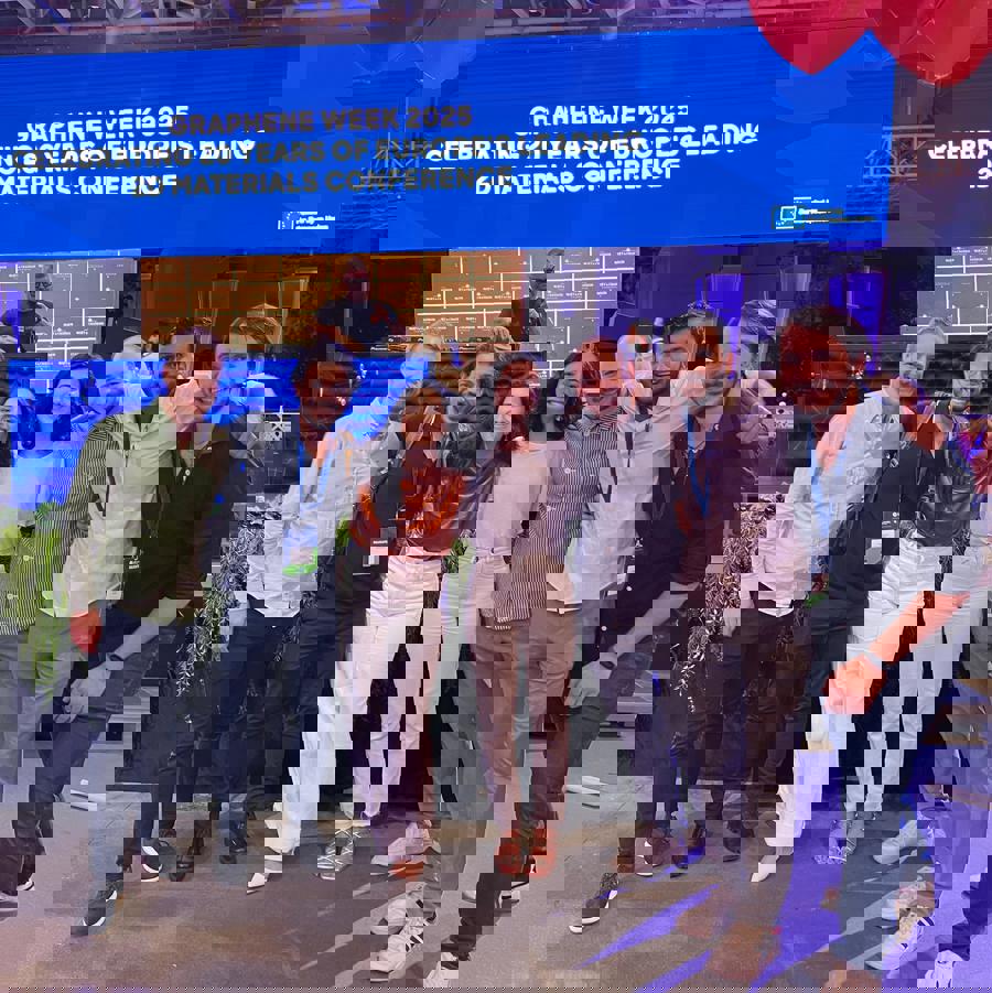 Teissir Ben Ammar, Graphene Week 2025 poster winner, celebrates at the conference dinner